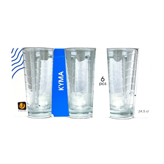 Чаша за водa 245 ml Ф66/Н130 mm Uniglass Kyma 6 броя в опаковка №51051 /6 комплекта в кашон/