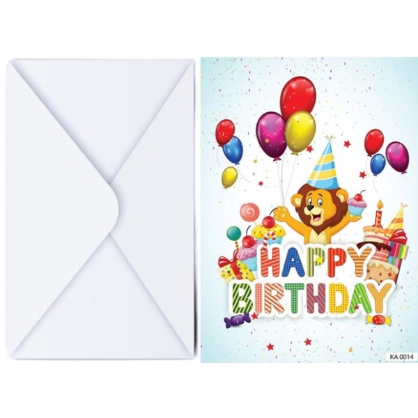 Поздравителна картичка с плик HAPPY BIRTHDAY с лъвче №КА 014