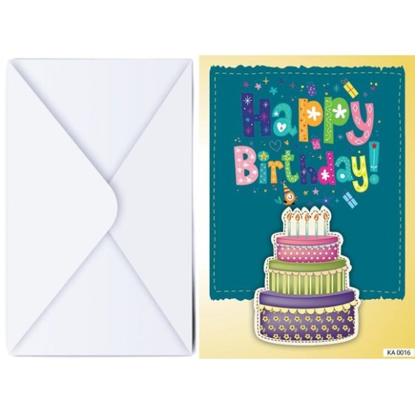Поздравителна картичка с плик HAPPY BIRTHDAY с торта №КА 016