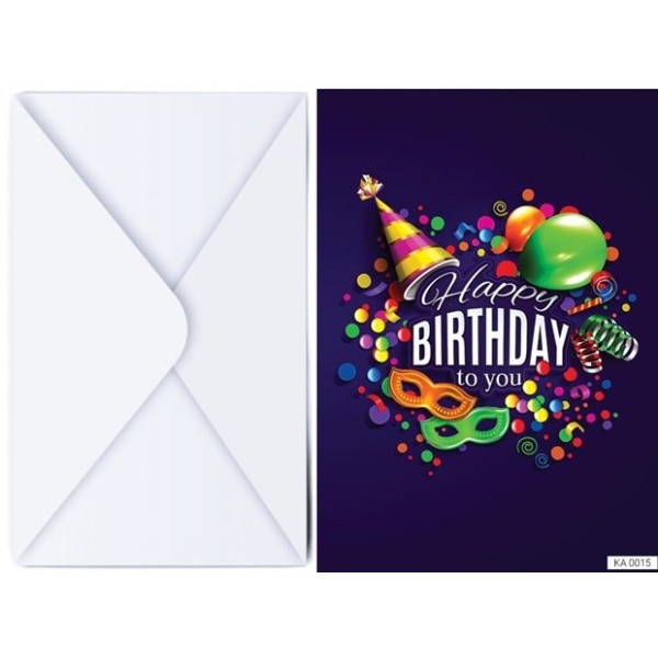 Поздравителна картичка с плик HAPPY BIRTHDAY с парти аксесоари №КА 0015