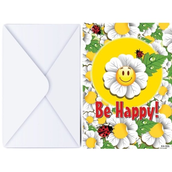 Поздравителна картичка с плик BE HAPPY с маргаритка №КА 006