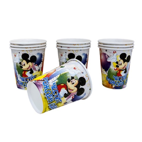 Чаша за парти 10ка Mickey Mouse с надпис ЧЕСТИТ РОЖДЕН ДЕН