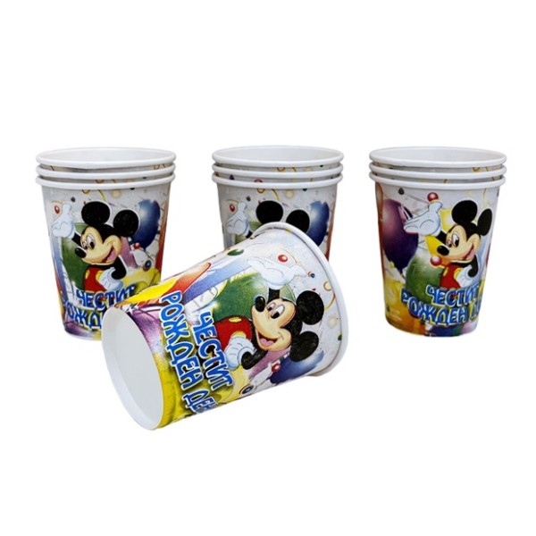 Чаша за парти 10ка Mickey Mouse с надпис ЧЕСТИТ РОЖДЕН ДЕН
