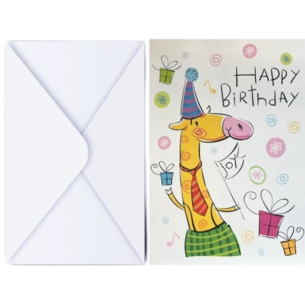 Поздравителна картичка с плик HAPPY BIRTHDAY жираф с подаръци №КА 085