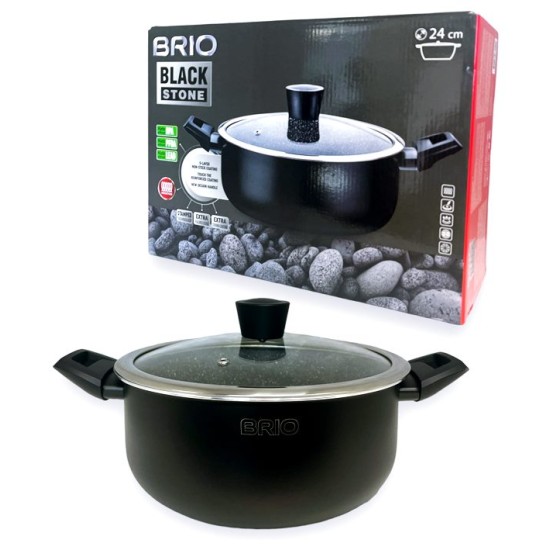 Тенджера BRIO Black Stone с незалепващо покритие индукционна Ф24см в кутия №104839 /4 броя в кашон/
