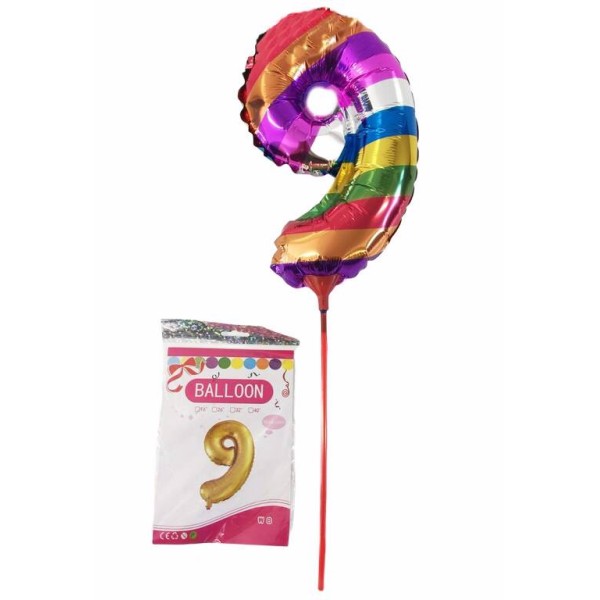 Балон цифра 16" с дръжка дъга "9"/20бр. в стек/