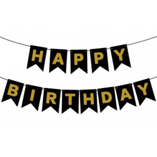 Надпис HAPPY BIRTHDAY брокат черно 17см х 12см /12 броя в стек/
