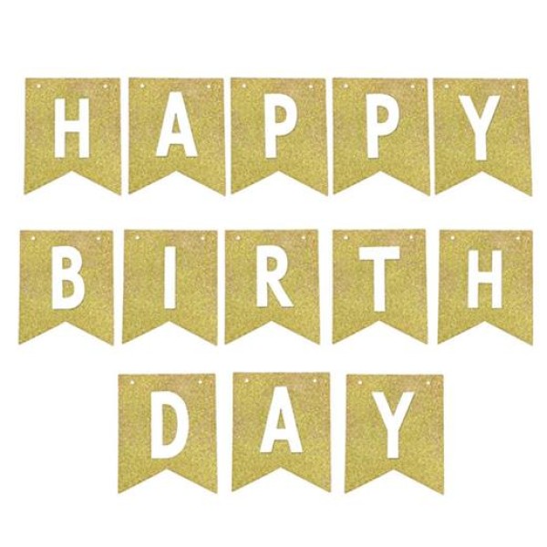 Надпис HAPPY BIRTHDAY брокат златно 17см х 12см /10 броя в стек/
