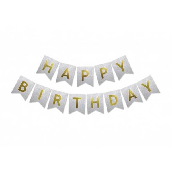 Надпис HAPPY BIRTHDAY брокат сребърно 17см х 12см /10 броя в стек/