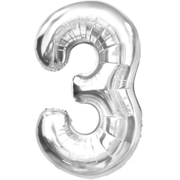 Балон цифра 32"  сребърна "3" /12 броя в стек/