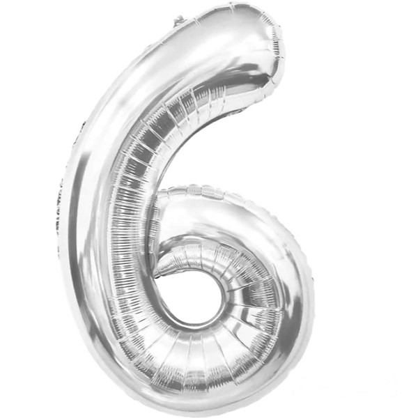 Балон цифра 40"  сребърна "6" /12 броя в стек/