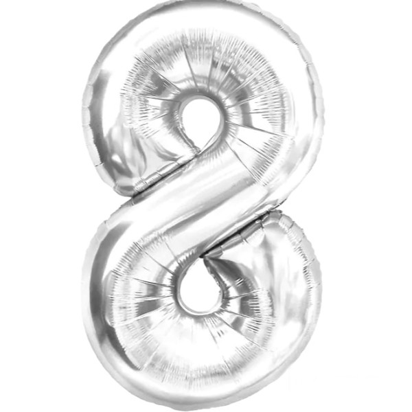 Балон цифра 40"  сребърна "8" /12 броя в стек/