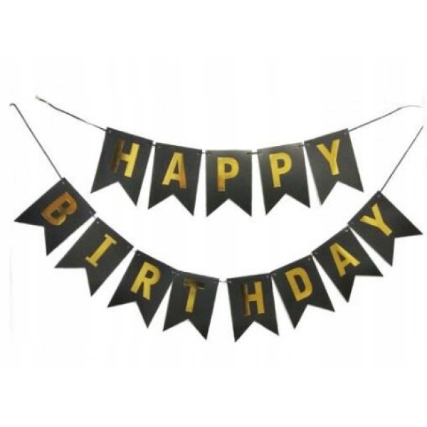 Надпис HAPPY BIRTHDAY 12x17см черен /6 броя в стек/