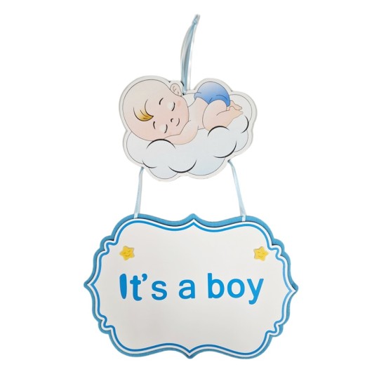 Висяща украса за парти 32см Бебе върху облаче ITS A BOY СИНЯ