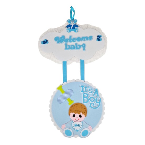 Висяща украса за парти 60см СИНЯ WELCOME BABY ITS A BOY