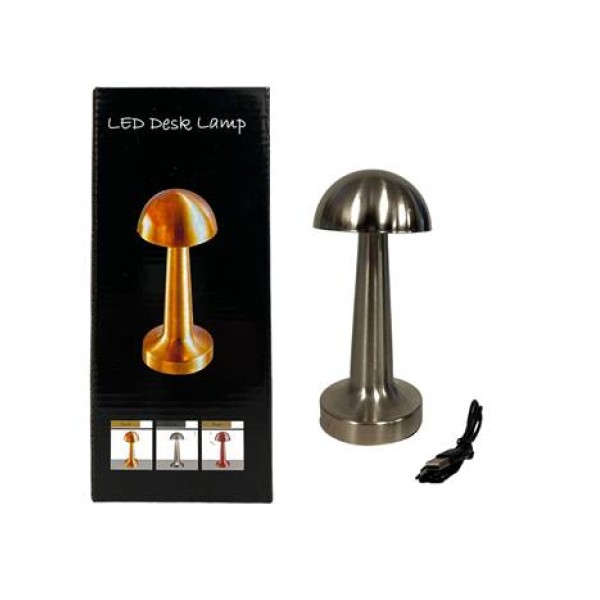 Лампа TOUCH 3 режима USB зареждане сребро Ф9/Н25см №BLA11