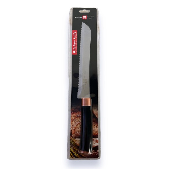 Нож Gentleman Knife черна дръжка с розово злато за хляб 20см