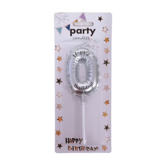 Свещ ЧРД балонче Happy Birthday 6.5см сребро 0 /12 броя в кутия/