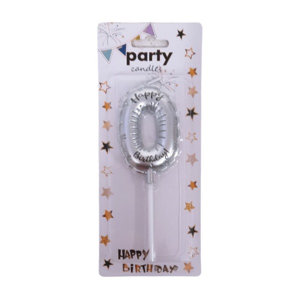 Свещ ЧРД балонче Happy Birthday 6.5см сребро 0 /12 броя в кутия/