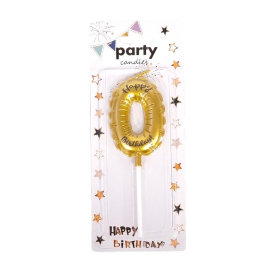Свещ ЧРД балонче Happy Birthday 6.5см злато 0 /12 броя в кутия/