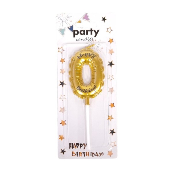 Свещ ЧРД балонче Happy Birthday 6.5см злато 0 /12 броя в кутия/