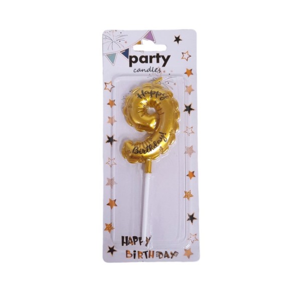Свещ ЧРД балонче Happy Birthday 6.5см злато 9 /12 броя в кутия/