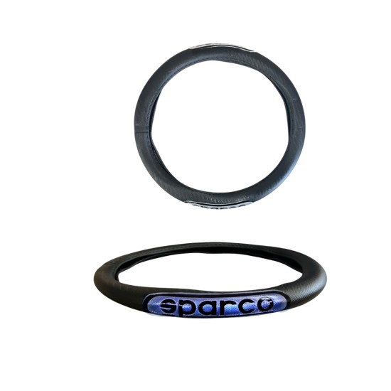 Калъф за волан кожа SPARCO Ф38см ЧЕРЕН/СИНЬО