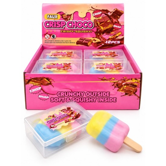 Скуиши играчка с чупещ ефект СЛАДОЛЕД CRISP CHOKO в прозрачна пвц кутийка 10 см х 6,5 см х Н3,5 см /12 броя на дисплей/