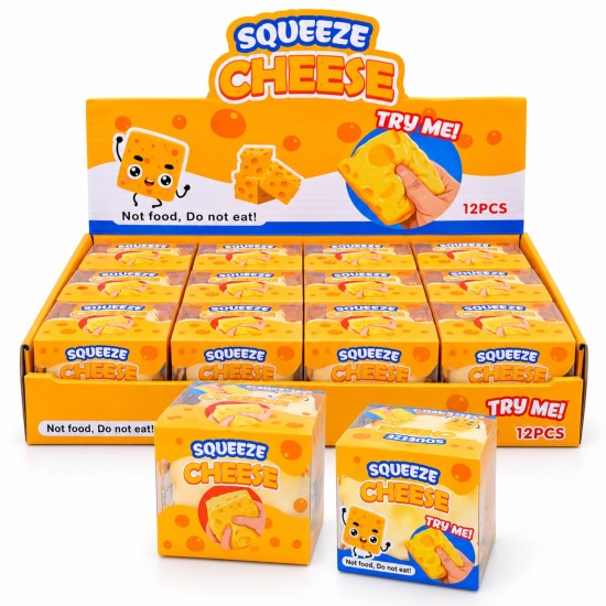 Скуиши играчка за мачкане CHEESE VASELINE в пвц кутия 6 см х 6 см /12 броя на дисплей/