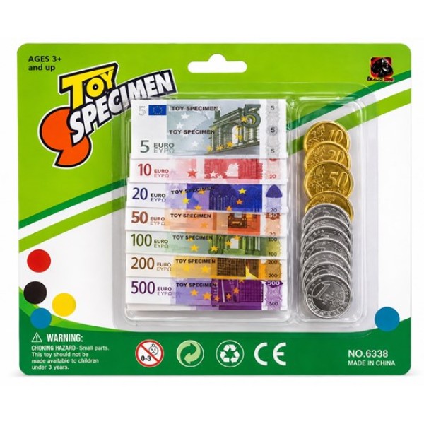 Игрални банкноти EURO с монети на картон №6338B
