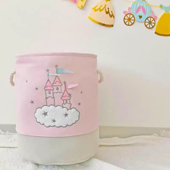Кош за играчки текстил с дръжки Ф35/Н40см ЗАМЪК РОЗОВ