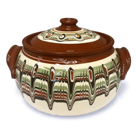Гювеч керамичен 2л троянска шарка БЯЛ