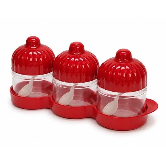 Комплект за подправки стъклени буркани 300ml 3 броя с пвц лъжички на стойка Cihat