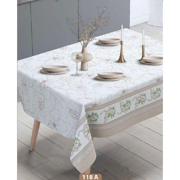 Мушама Mirella 140см/20м №118-A бяла с кафяв борд и цветя