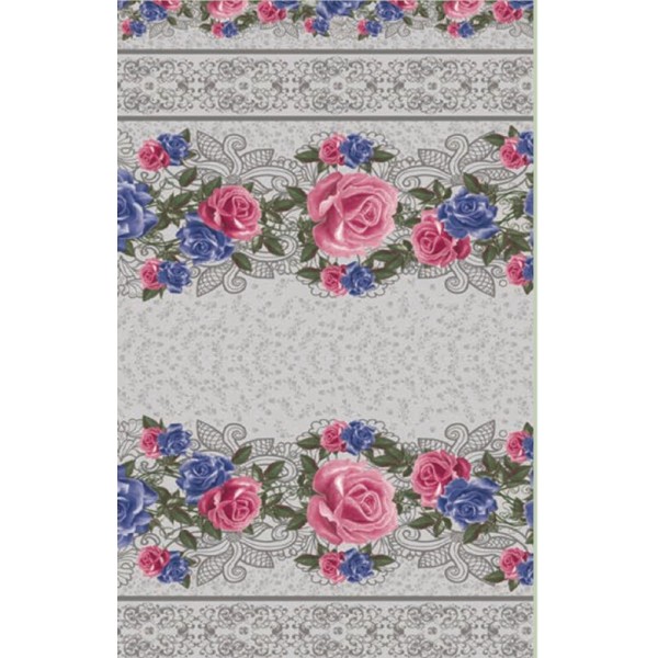 Мушама Mirella 140см/20м №174-B сива с борд от червени и сини цветя