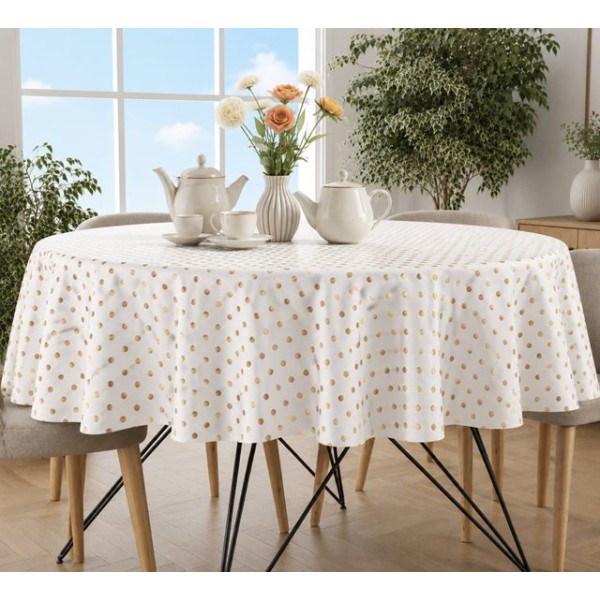 Мушама Mirella 140см/20м №97-D бяла със златни точки