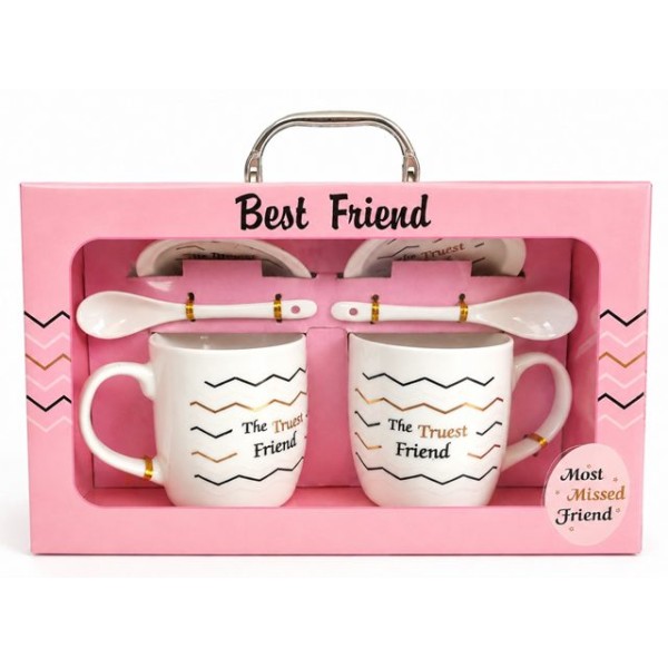 Чаша порцелан 2 броя с лъжички и чинийки в кутия BEST FRIENDS №HK-1354