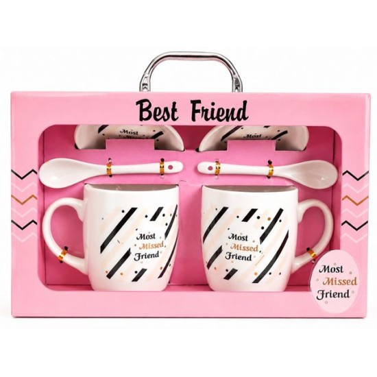 Чаша порцелан 2 броя с лъжички и чинийки в кутия BEST FRIENDS №HK-1354