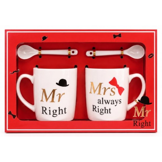 Чаша порцелан 2 броя с лъжичка в кутия MR AND MRS №AT-1933