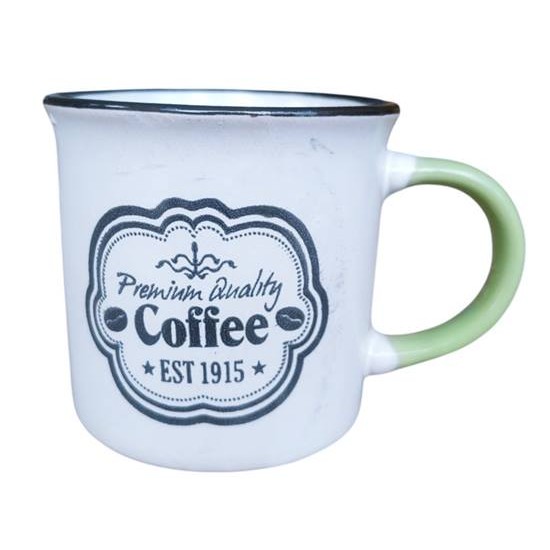 Чаша порцелан Ф8см Н7см COFFEE с цветна дръжка /12 броя в стек/