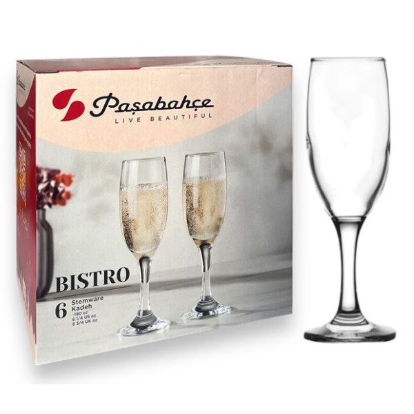 Чаша за шампанско 190 мл Pasabahce BISTRO 6 броя в комплект №44419G4Y /4 комплекта в кашон/