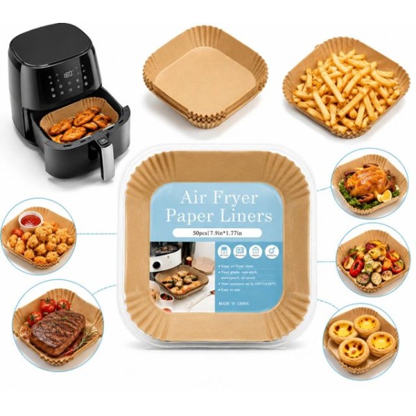 Незалепващи хартиени подложки за AIR FRYER 20см  x 20см 50 броя в пвц кутия