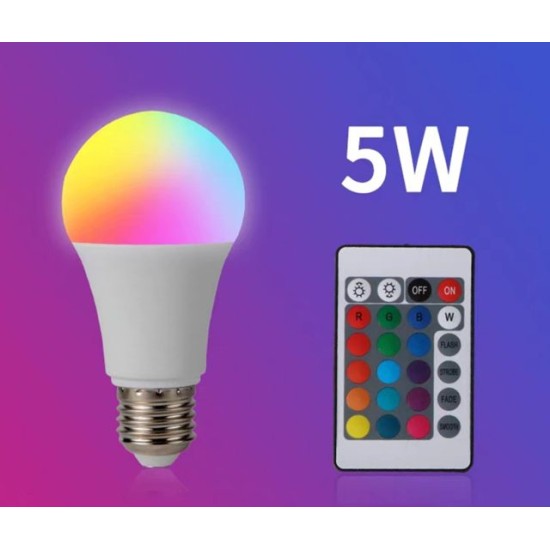 LED диско крушка 5W с дистанционно 16 цвята 4 режима №А60
