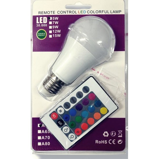 LED диско крушка 5W с дистанционно 16 цвята 4 режима №А60