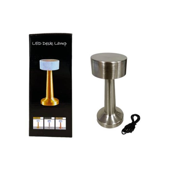 Лампа TOUCH 3 режима USB зареждане сребро Ф9/Н21см №BLA10