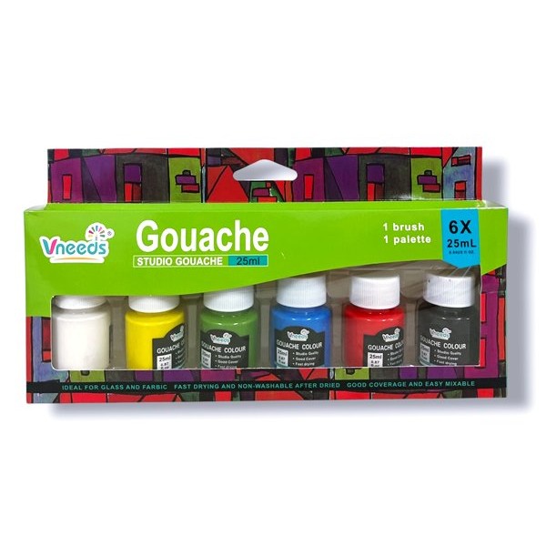 Бои темперни Vneeds GOUACHE 6 цвята х 25ml №V0341