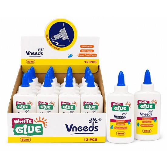 Лепило Vneeds бяло за хартия, картон и текстил 80ml №V0731 /12 броя в кутия/