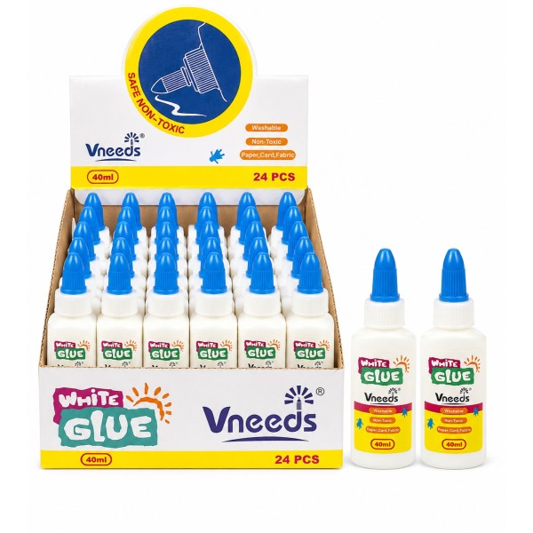 Лепило Vneeds бяло за хартия, картон и текстил 40ml №V0701 /24 броя в кутия/