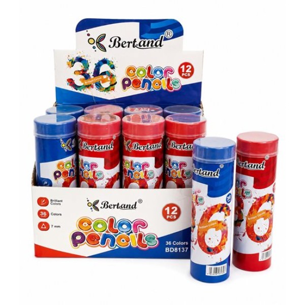 Моливи BERTAND  36 цвята в кръгла метална кутия №1334 /12 комплекта в стек /