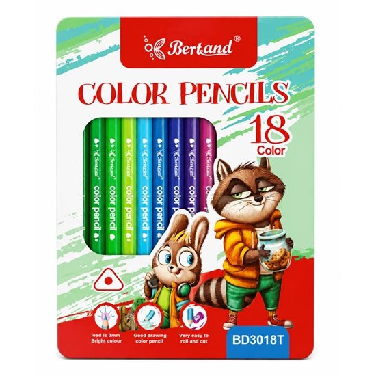 Моливи BERTAND ЖИВОТНИ в метална кутия 18 цвята №T1318 /12 комплекта в кутия/